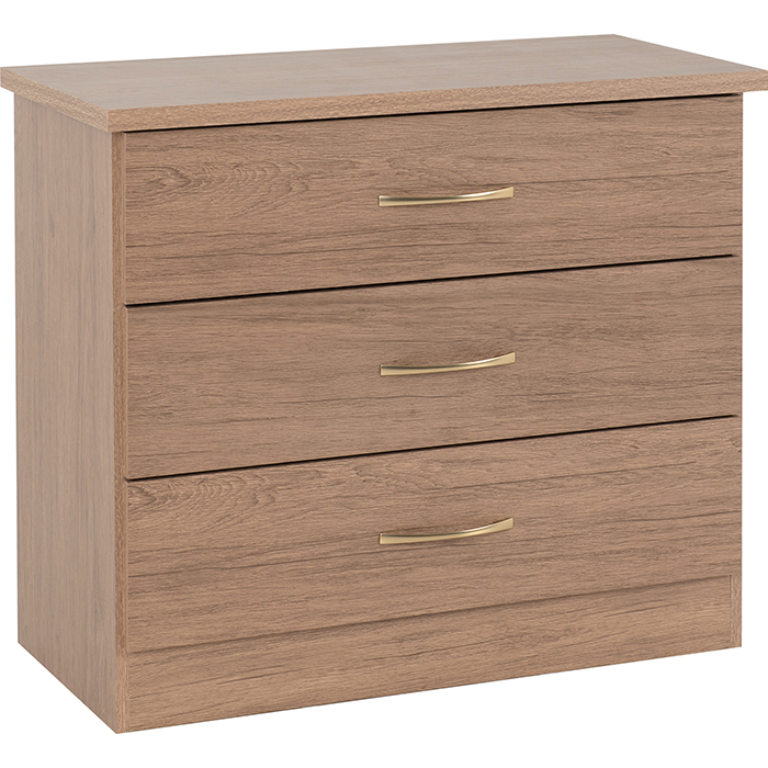 Nevada 3 Drawer Chest In Rustic Oak Effect - Click Image to Close